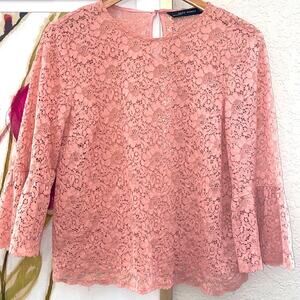 Zara Mauve Pink Eyelet Lace Sheer Babydoll Top Soft Girl Coquette Feminine